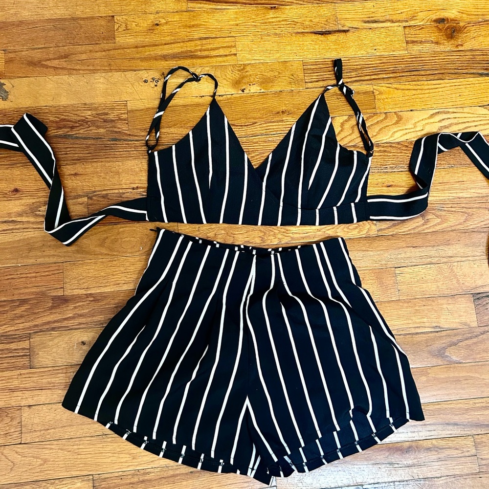 Black and White Striped Two-Piece Set